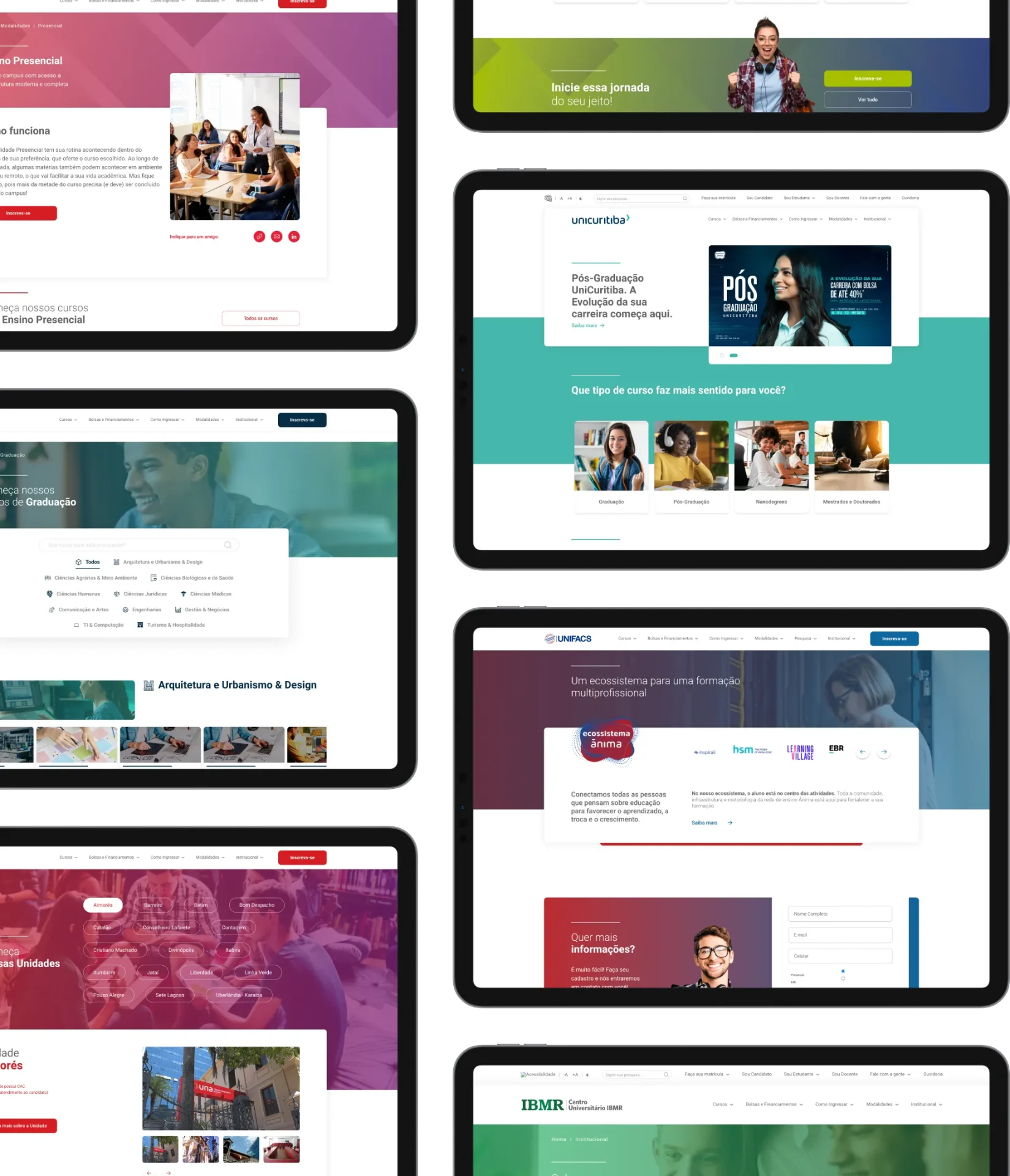Telas de portais educacionais da Usabit