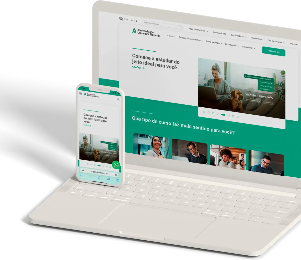 Portais educacionais em desktop e mobile